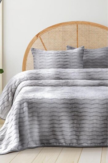 Çeyiz Diyarı Dream Plush Double Bedspread Gray
