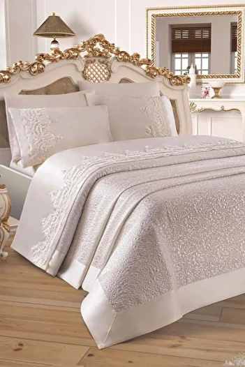 Çeyiz Diyarı Ceyizdiyarı French Gupurlu Diana Pique Set 3 Piece Cream