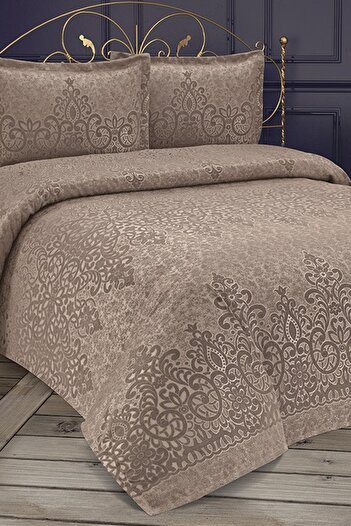 Çeyiz Diyarı Royal Jacquard Chenille Double Bedspread Cappucino