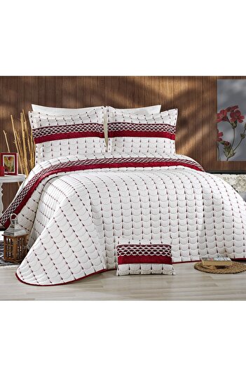 Çeyiz Diyarı Cream Claret Red Colors Micro Double Bedspread
