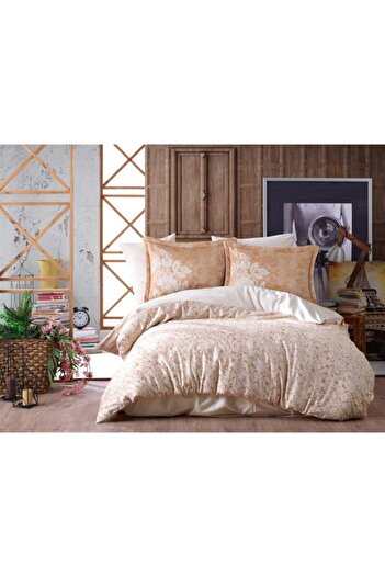 Hobby Elvira Cotton Satin Double Duvet Cover Set Honey Foam