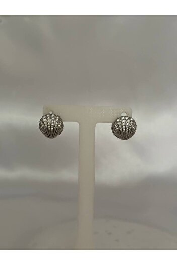 lysiaaccessory Steel Oyster Earrings with Zircon Stone Detail