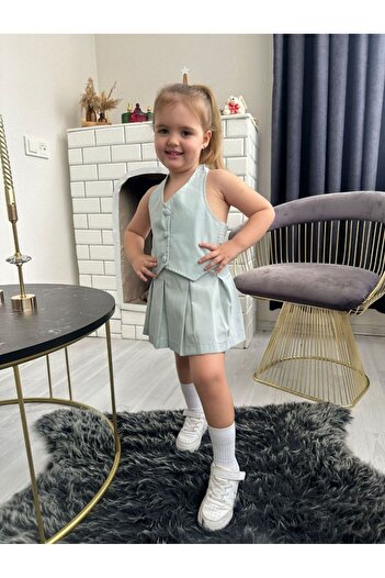 CECEYKİDS Trend Girl - Vest, Pleated Skirt Crop Top and Top Set, Holiday Halter Neck