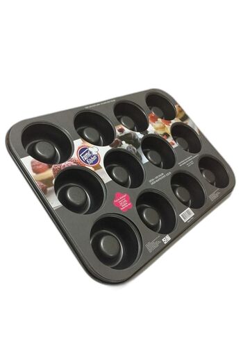 Pinkev 12 Compartment Non-Stick Teflon Coated Steel Muffin Cake Extra Cake Mold