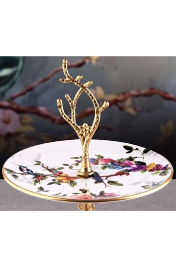 Pinkev Flora Ceramic Double Layer Cookie Holder Cake Presentation Plate Stand