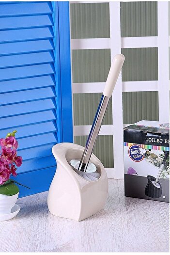 Pinkev Ceramic Toilet Bowl Toilet Brush - Cream