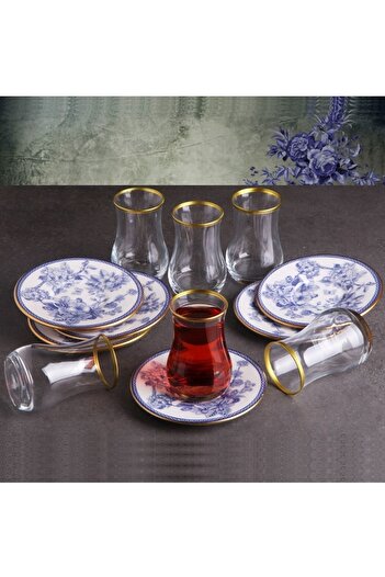 Pinkev Butterfly 6-Person Tea Cup Set with Ceramic Plate