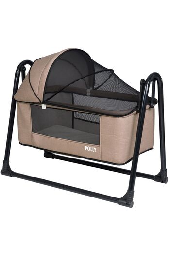 POLLY BABY Lüks Keten Fileli Silinebilir Portatif Sallanır Anne Yanı Beşik Sepet Beşik Hamak Beşik