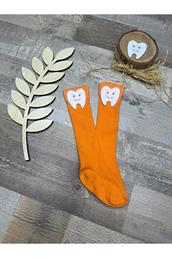 Feriatolye Orange Below the Knee - Baby Socks with Tooth Figure