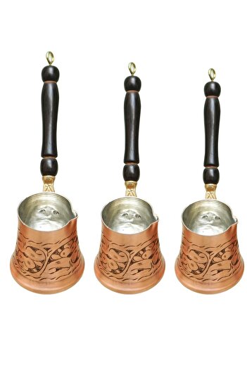 ANTEPSEPETİ EMBROIDERED 3-PIECE COPPER COFFEE POT SET