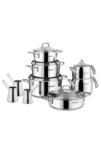 KORKMAZ 8 Piece Pot Set Teapot and Coffee Pot Set Gift Set