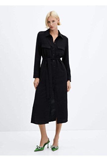 MANGO Woman Shirt Dress - Belt Detailed