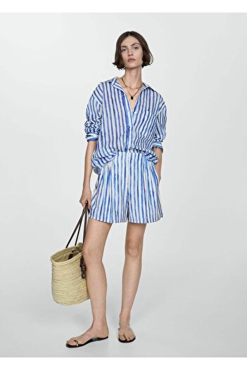 MANGO Woman High Waist Striped Shorts