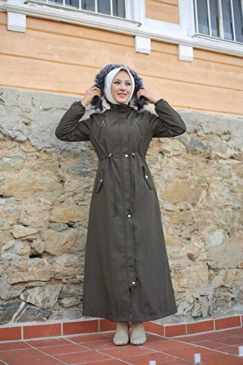Marjinal City Khaki Fur Lined and Waterproof Full Length Women's Winter Coat & Coat