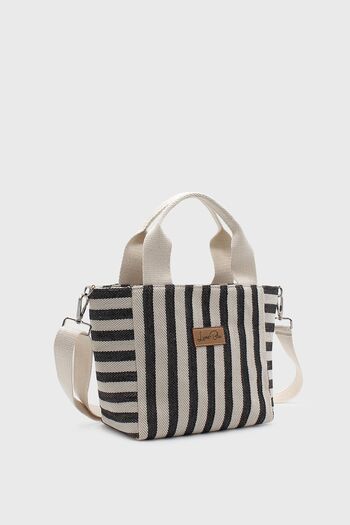 LUNABLU Women's Striped Mini Linen Tote Bag