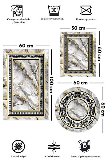 ALAADDİN CARPET Стійка до плям миється 3 в 1 60x100 250x60 Килим для ванної кімнати Килимок для ванни Килимок для туалету Сидіння для туалету з нековзною основою