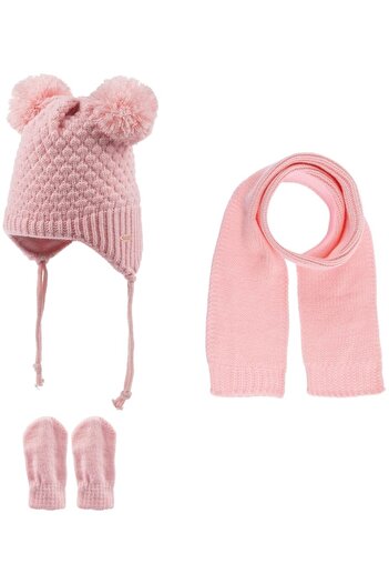 Kitti Baby Girl Double Pompom Beanie Scarf Gloves Set K22150-04 Pink