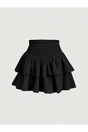 Wild Flower black Two-Layer high waist Ruffle Skirt