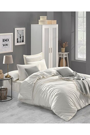 Enlora Home %100 Doğal Pamuk DüzRenk Nevresim Takımı Çift Kişilik FreshColor Ekru