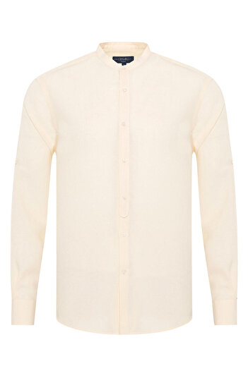 Germirli Men's Tailor Fit Lyocell Linen Shirt - Prevailing Collar, Cream Color