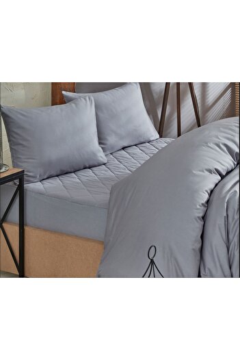 Formeya Gray Quilted Mattress Protector Mattresses Duvet Cover Set 100% Cotton 8 Sizes