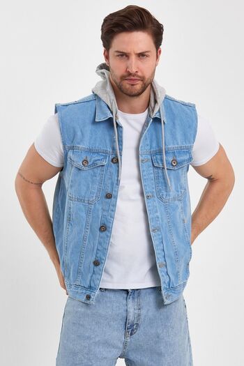 DAMGA JEANS Vestă de blugi cu glugă, cu formă confortabilă, albastru gheață