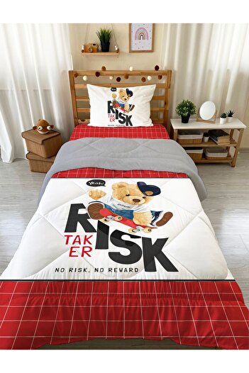 Evmila Teddy Bear μοτίβο μονό 160x220 cm Wellsoft διπλής όψης σιλικόνης πάπλωμα και σετ ύπνου