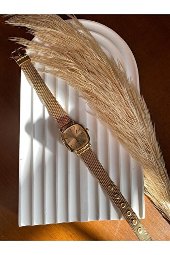 QUARTZ Rubsey Hasır Kordon Minimal Kadın Kol Saati Modern Gold Renk Vintage