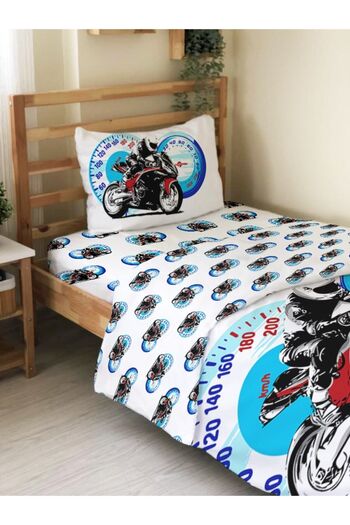 Evmila Double Sided Motor Patterned 2-Piece Set Without Sheets Printed Single Duvet Cover Set White
