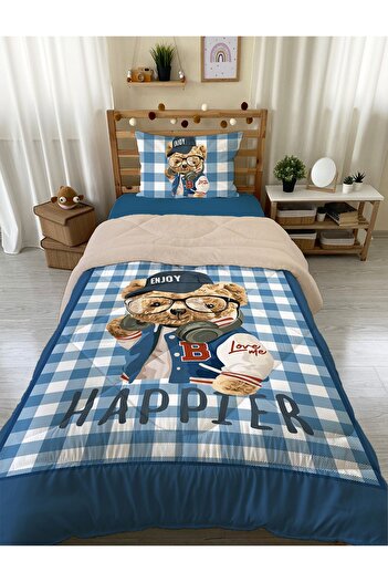 Evmila Teddy Patterned Single 160x220 cm Wellsoft Πάπλωμα σιλικόνης διπλής όψης και σετ ύπνου