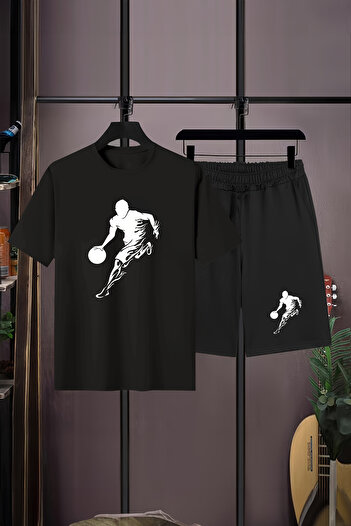 MYADA Basketball Player Printed 2-Piece Set - Crew Neck, Elastic Shorts, Kids 20562