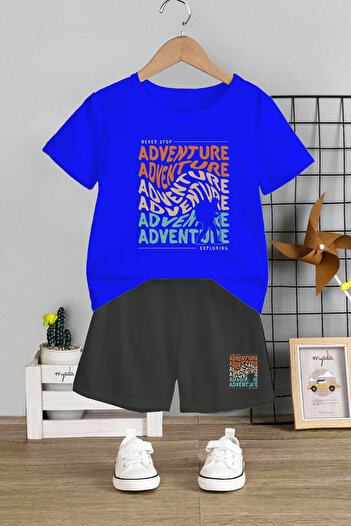MYADA Children's 2-Piece Set - Crew Neck, Elastic Shorts, Adventure Printed 11134