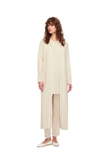 MISS DALIDA Long Line Striped Cardigan