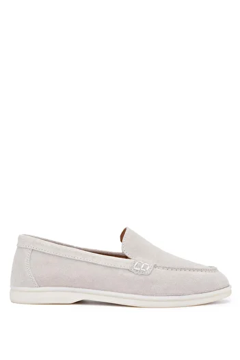 Tamer Tanca Beige Suede Women's Loafer - Genuine Leather Shoes