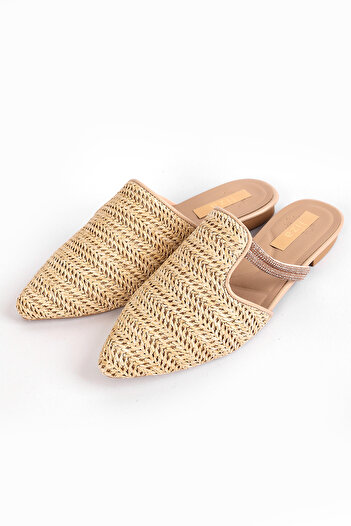 Liza Shoes Linda Kadın Yanı Taşlı Hasır Terlik A003-386-K314