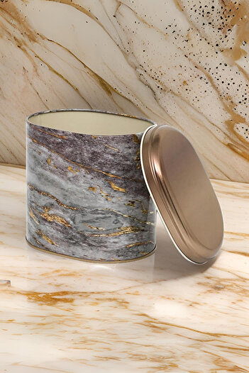 EVLE Ef004-e4 Rock And Gold Light Patterned Oval Metal Storage Container 11x15 Cm