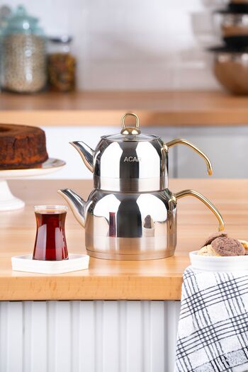 ACAR Armin Delux Gold Medium Size Steel Teapot Set 0314