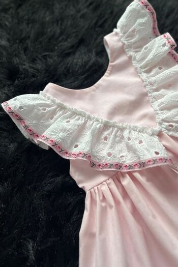 Bertuğ Bebek Fisto Fırfırlı Ve Kurdele Detaylı Poplin Kız Çocuk Bebek Pembe Elbise