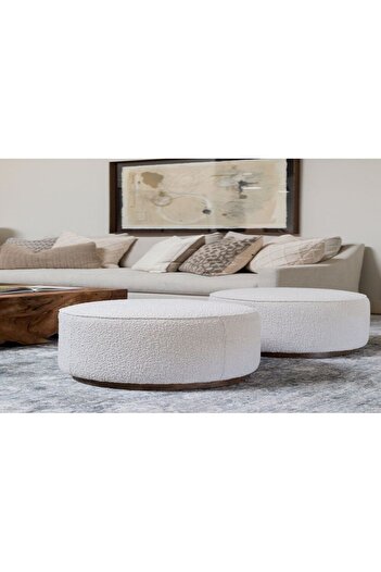 MYZdecor Krem Yuvarlak Puf