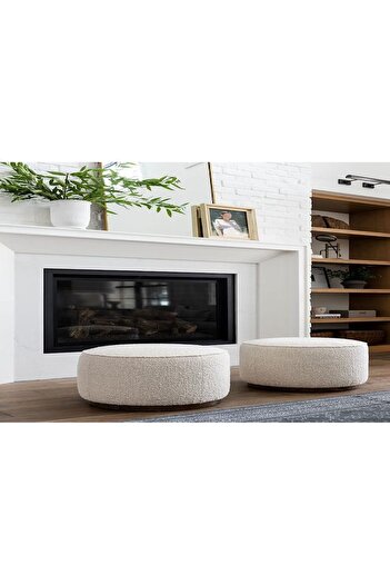 MYZdecor Krem Yuvarlak Puf