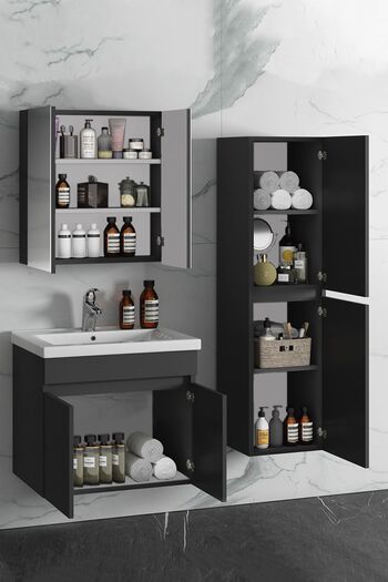 ÖZCEDEN 65 35 Cm Antrasit Gri Mat Mdf Seramik Lavabolu Asma Banyo Dolabı Takımı