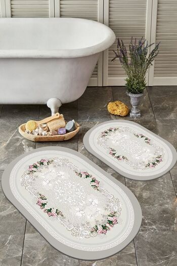 ALAADDİN CARPET Non-Slip Based Washable Set of 2 60x100 50x60 Bathroom Carpet Bath Mat Toilet Seat Set