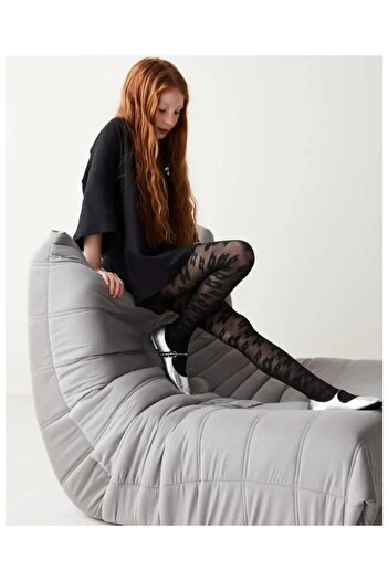 Penti Daisy Patterned Black Pantyhose