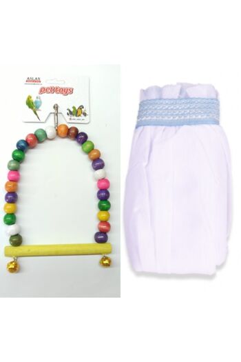 Aslan Bird Swing (Wooden Beads) + Cage Tulle L