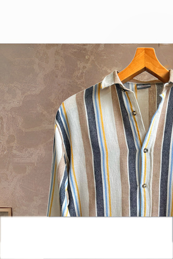 Hazhers Ανδρικό πουκάμισο Oversize γιακά 100% λινό μακρυμάνικο πουκάμισο
