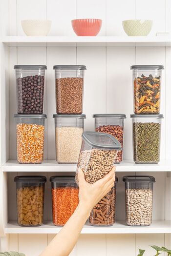 LİDER TİCARET Suport pentru condimente de 1,2 litri - 12 recipiente pătrate de depozitare a alimentelor de 1200 ml