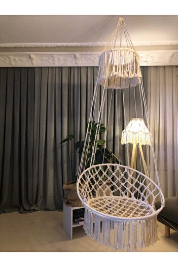 AslanButik Yılbaşı Makrome Özel Örgü Halatlı Salıncak Hamak Pamuk Ip 270420