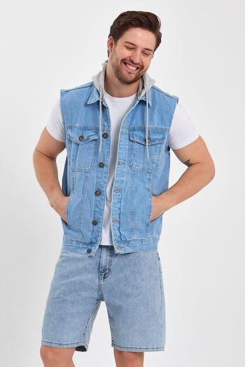 DAMGA JEANS Vestă de blugi cu glugă, cu formă confortabilă, albastru gheață