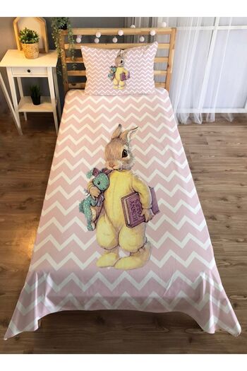 Evmila Yellow Rabbit Patterned Single Velvet Bedspread - white