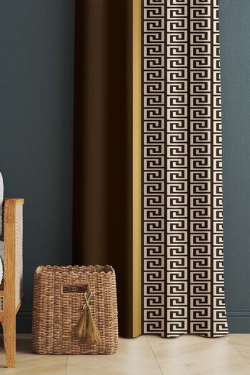 Evmila Printed Modern Patterned Living Room and Bedroom Single Wing Velvet Texture Background Curtain - Brown